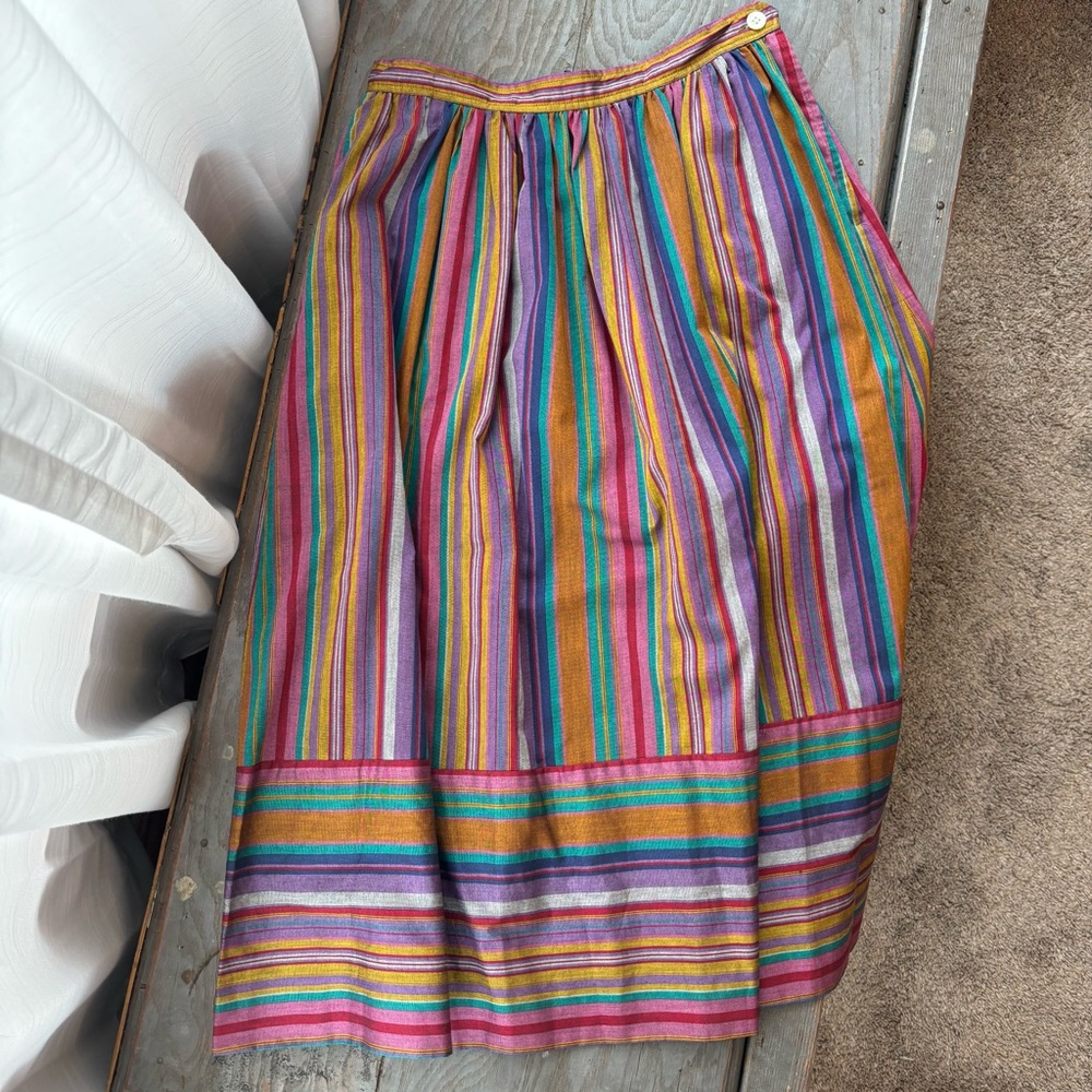Vintage Evan Picone multi color striped cotton midi skirt